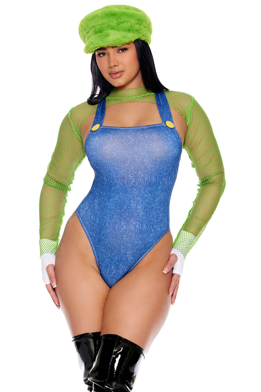 Womens Sexy Luigi Costume, Level Up Video Game Costume, Green Gamer Costume  –