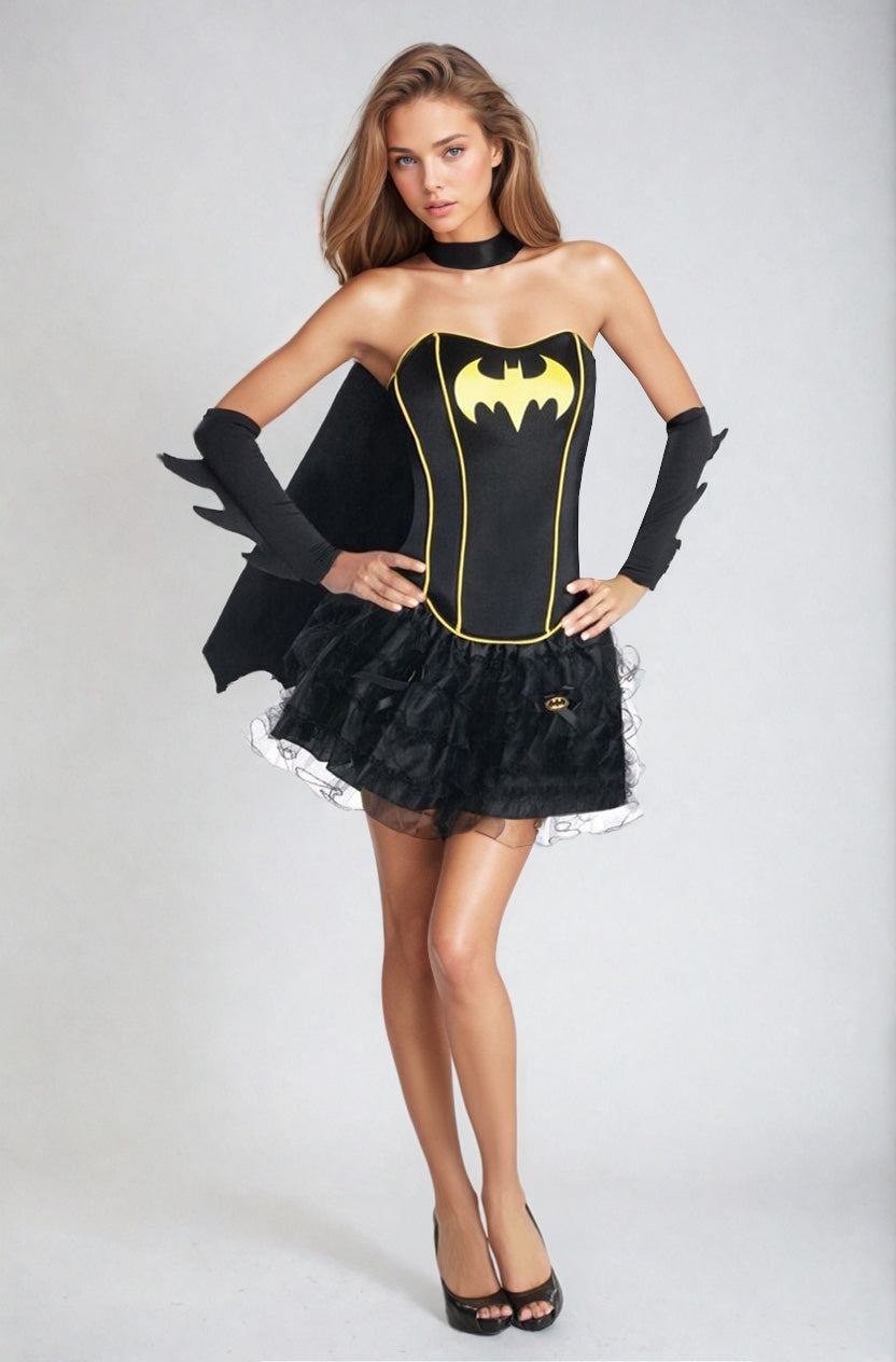 NEW Womens Batgirl Sexy Studded Faux Leather outlet Corset Tutu Skirt Halloween Costume