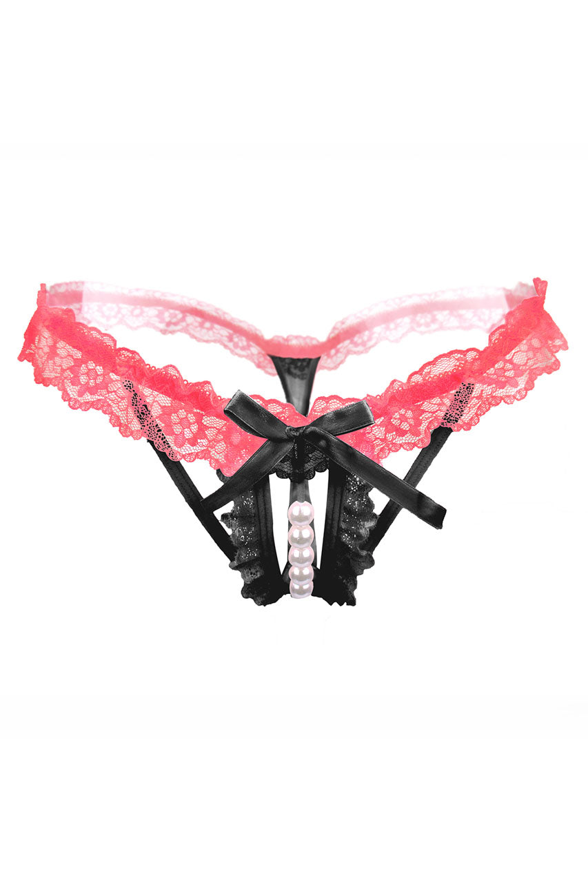 Ruffled Lace Pearl Thong, Lace Ruffle Thong with Pearls – 3wishes.com