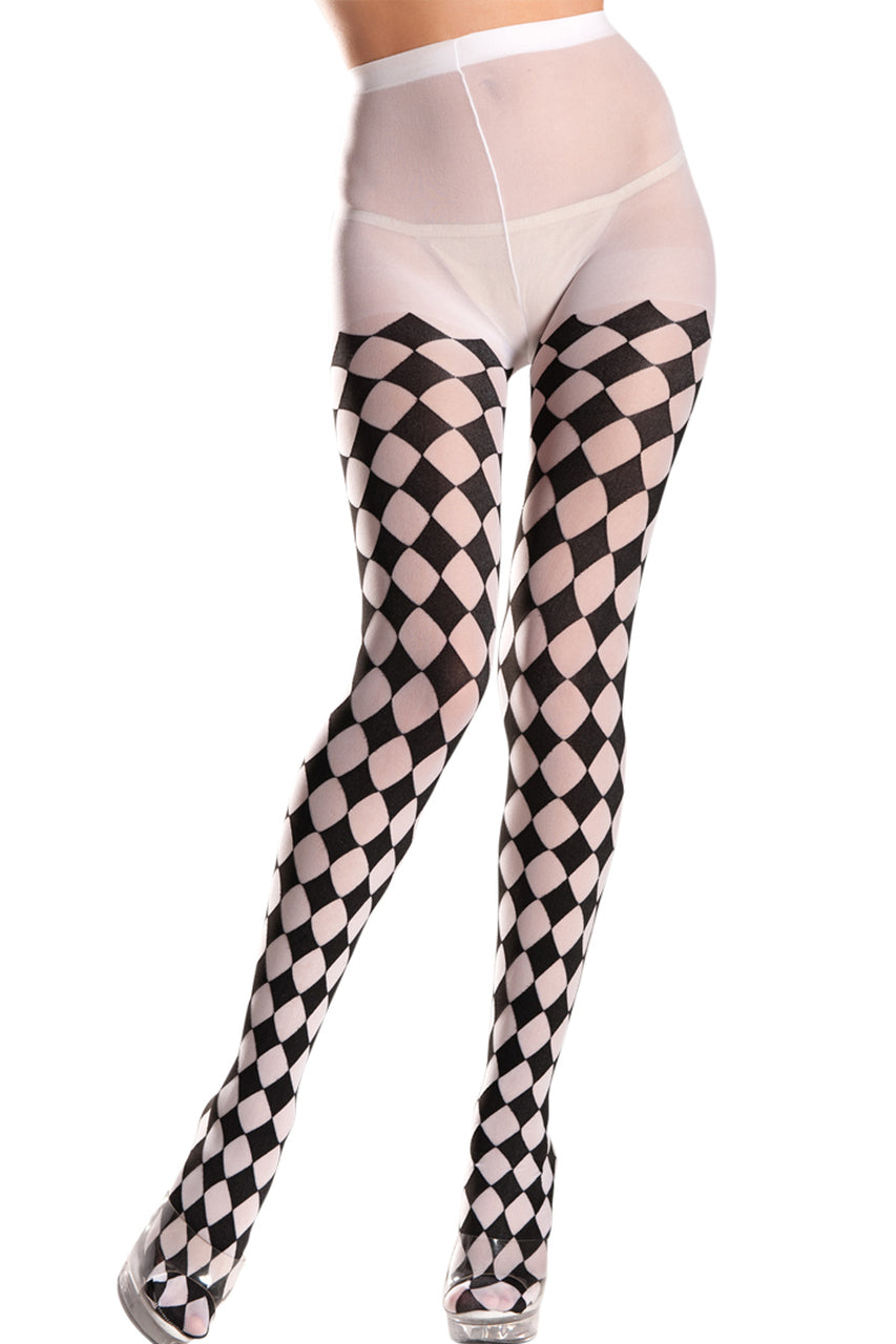 Black Checker Patterned Pantyhose