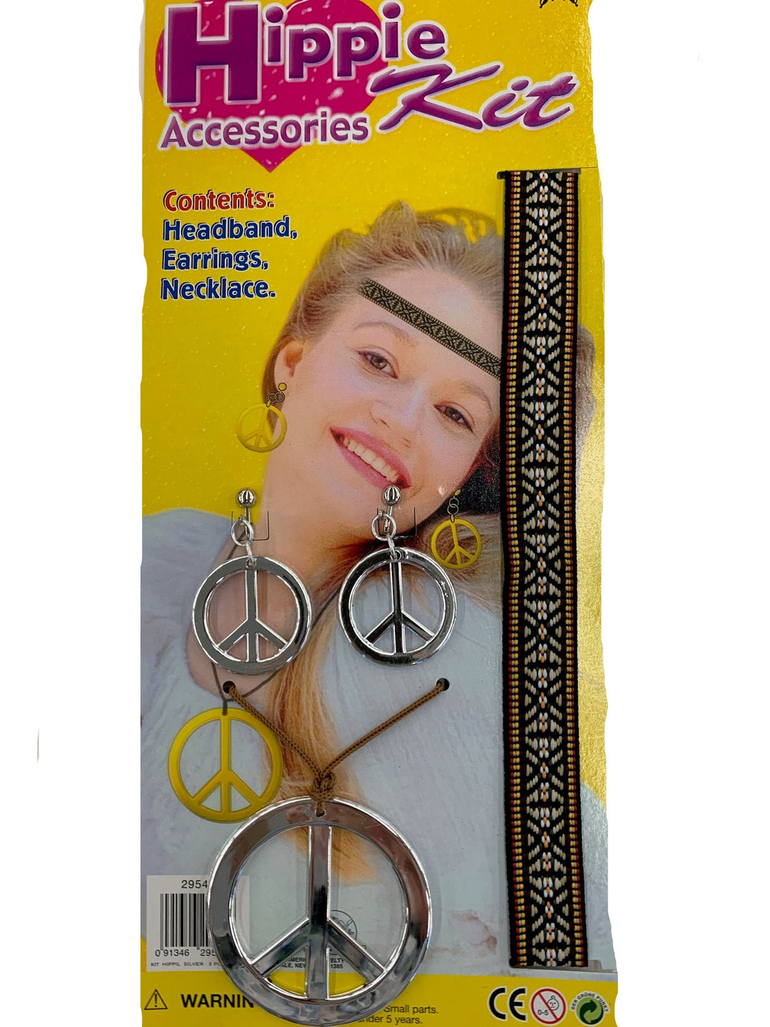 Hippie Peace Sign Earrings, Necklace & Headband