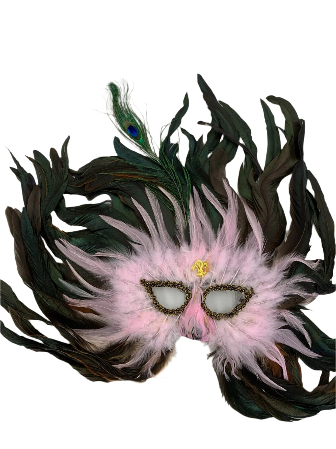 Large 16" Pink/Black Feather Mask