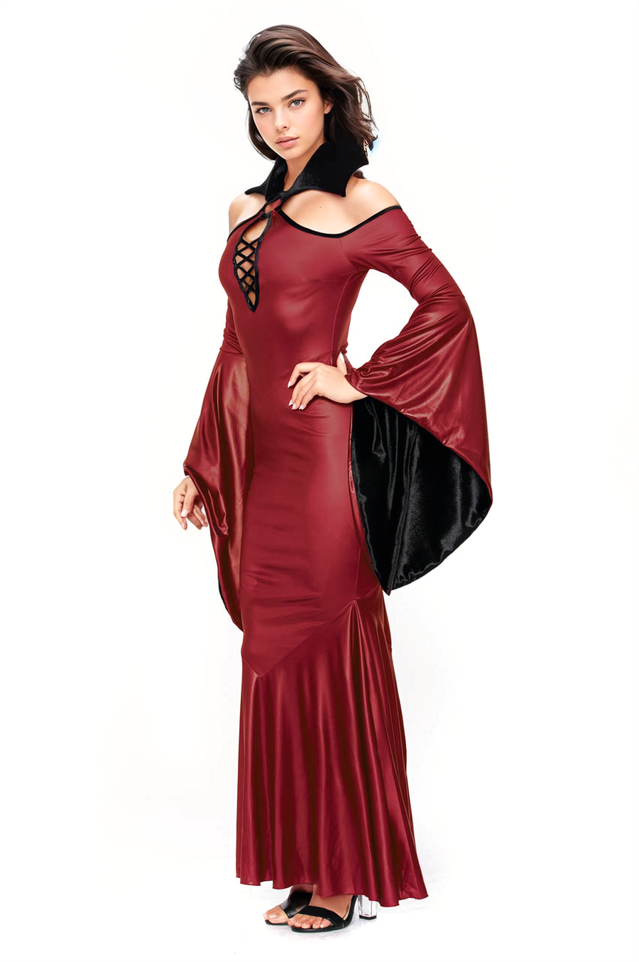 Vampire Vixen Costume Long Red Vampire Dress Costume 8281