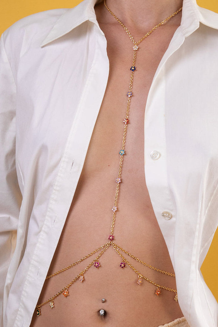 Gold Body Chain with Flowers