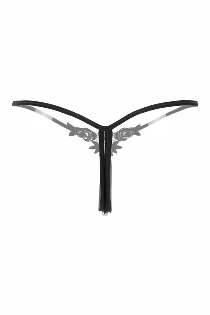 Embroidered Crotchless Pearl Thong