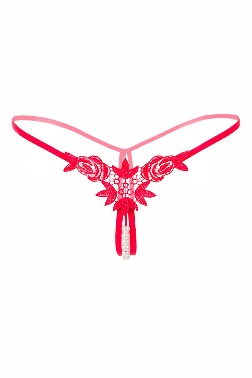 Embroidered Crotchless Pearl Thong