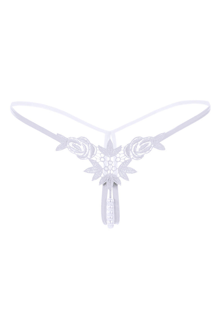 Embroidered Crotchless Pearl Thong