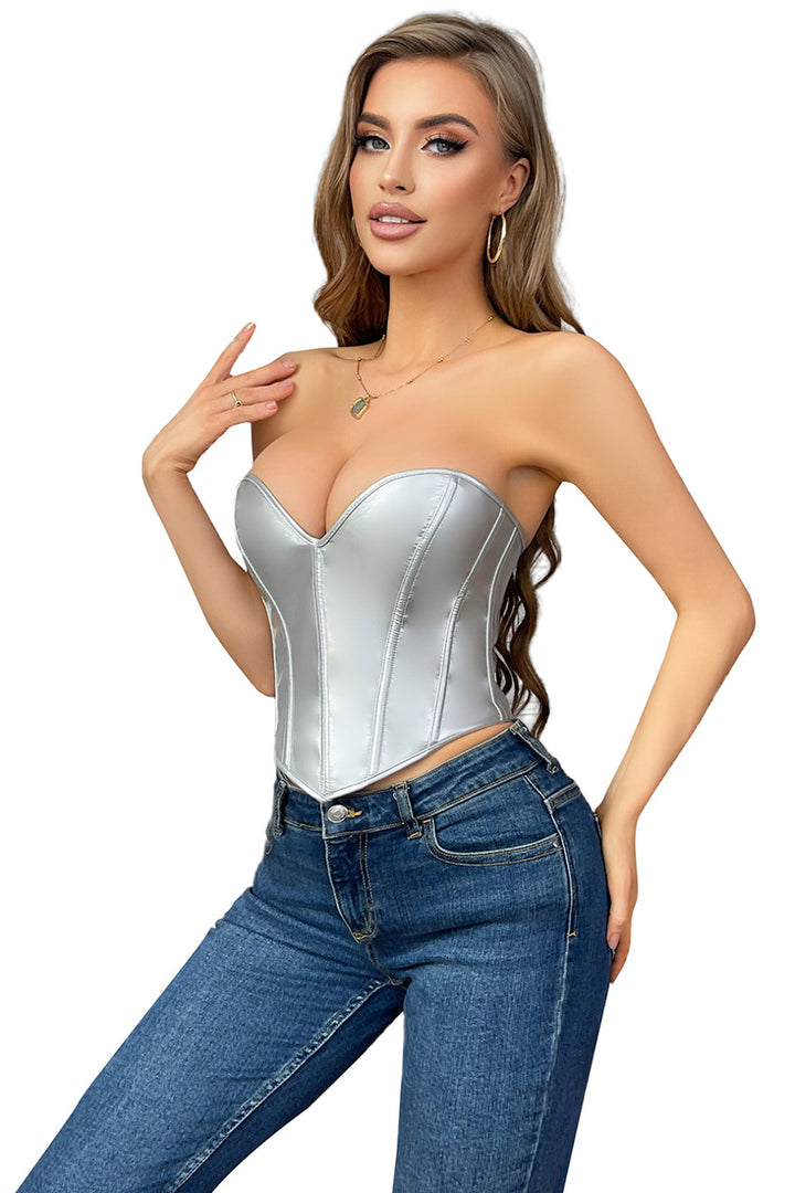 Faux Leather Silver Sweetheart Corset