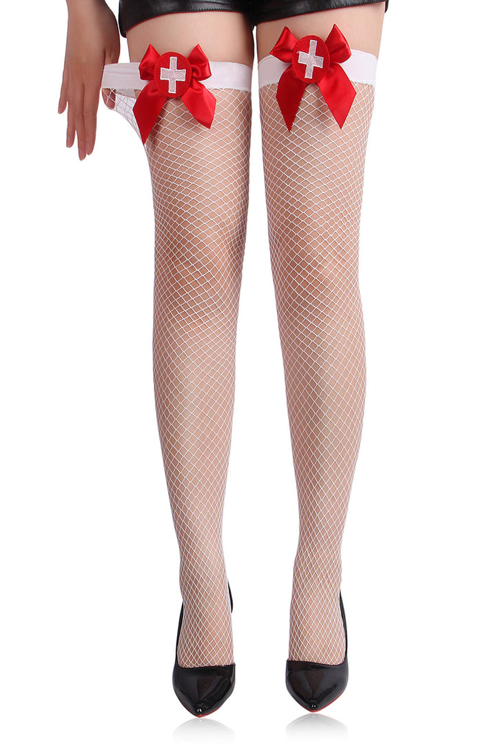 White Fishnet Nurse Stockings