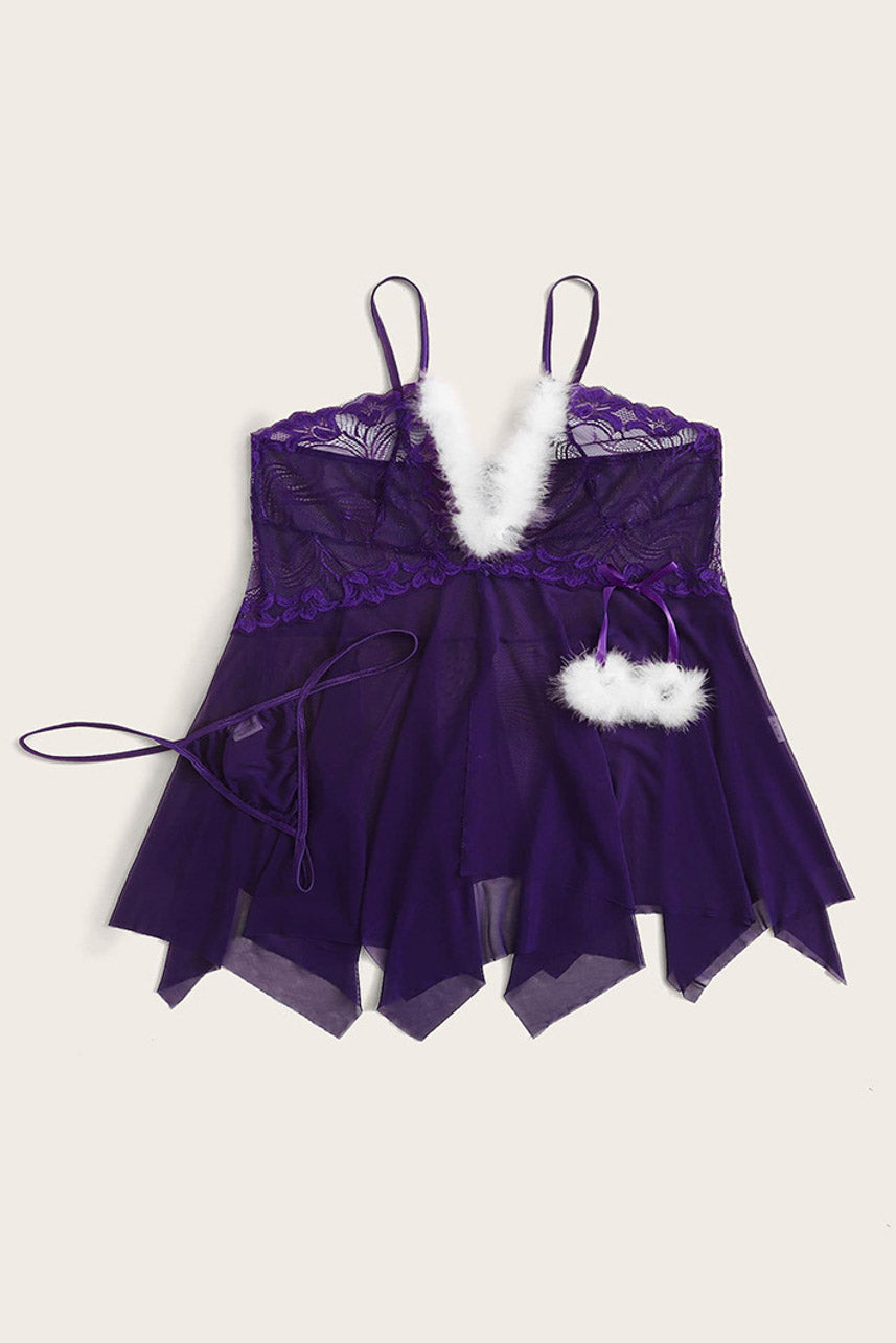 Mesh and Lace Pom Pom Babydoll