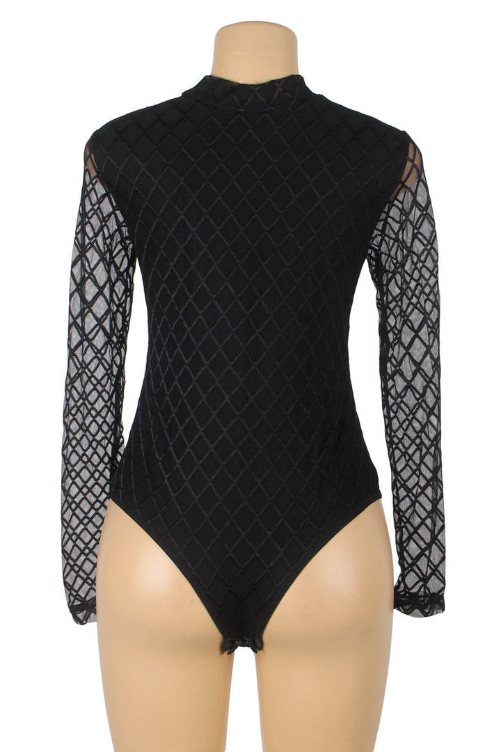 High Neck Mesh Sleeve Lingerie Teddy