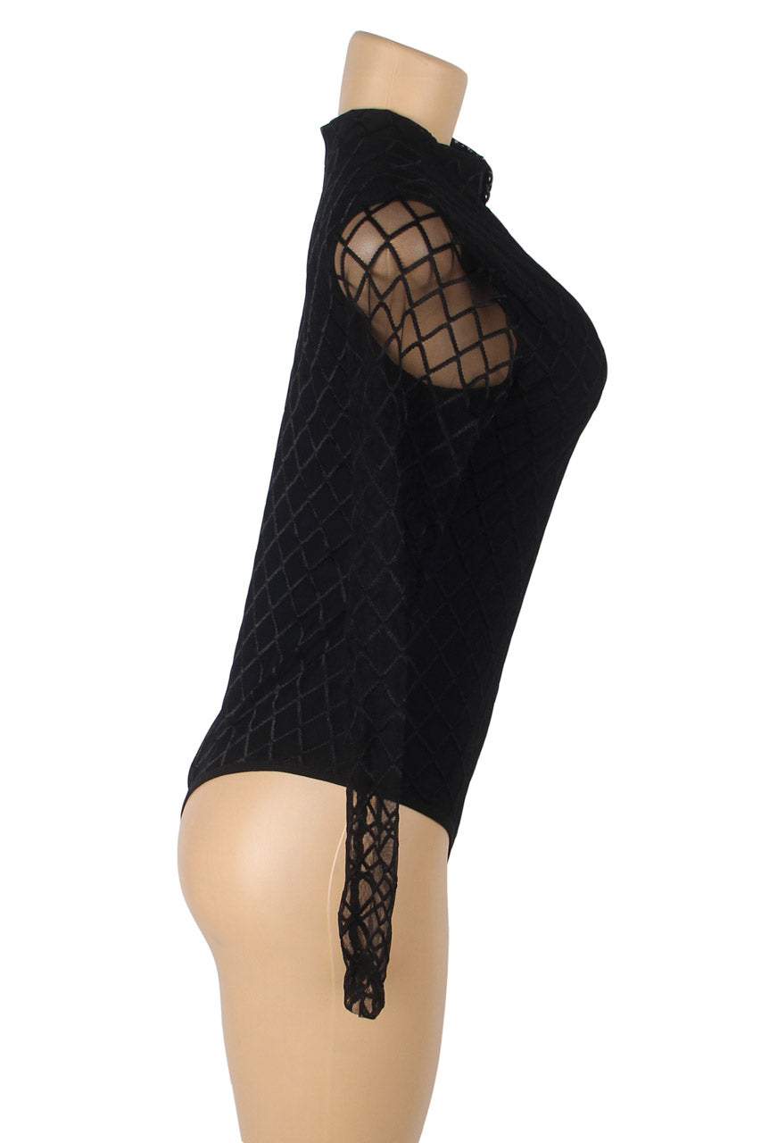 High Neck Mesh Sleeve Lingerie Teddy