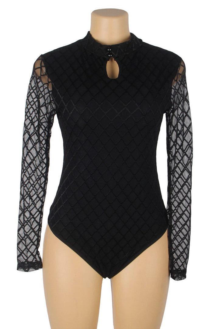 High Neck Mesh Sleeve Lingerie Teddy