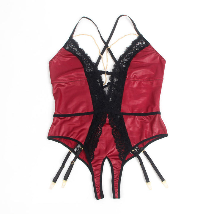 Burgundy Leather Lingerie Teddy