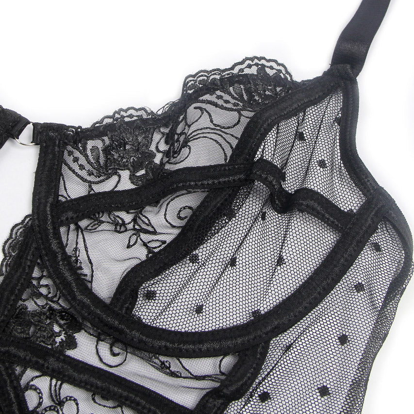 Embroidered Lace Cut Lingerie Teddy