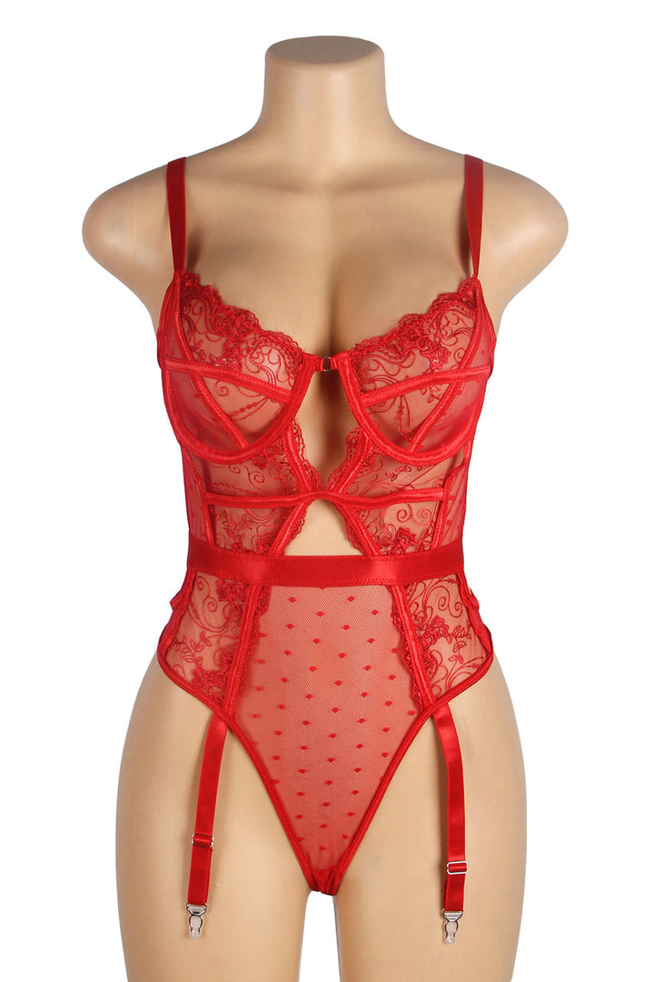 Embroidered Lace Cut Lingerie Teddy