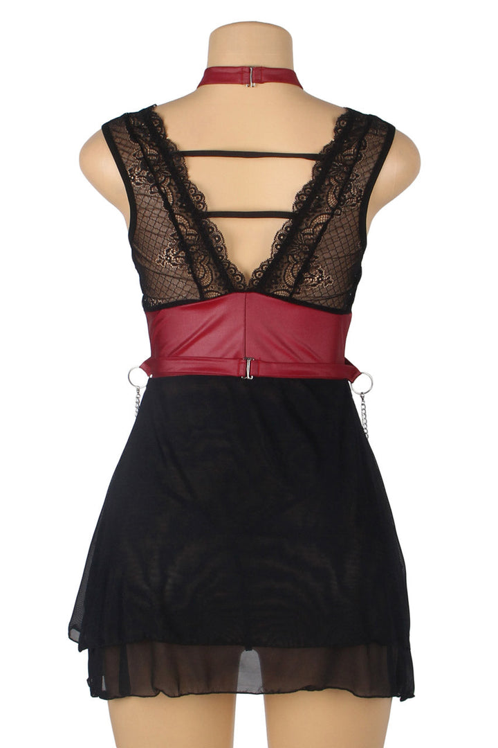 Black Mesh and Leather Chemise