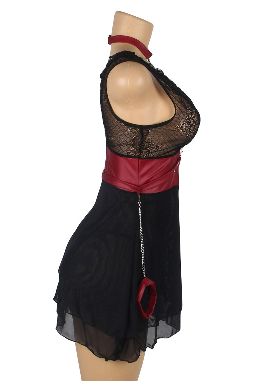 Black Mesh and Leather Chemise