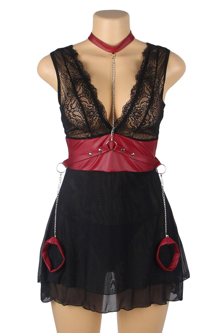 Black Mesh and Leather Chemise