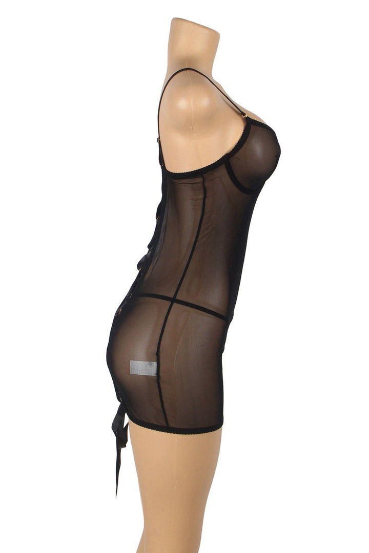 Lace-Up Back Sheer Chemise