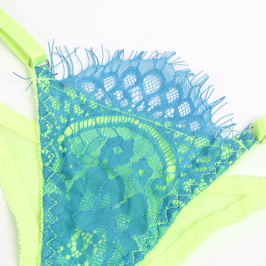 Neon Lace Bra Lingerie Set