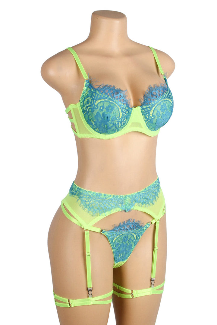 Neon Lace Bra Lingerie Set