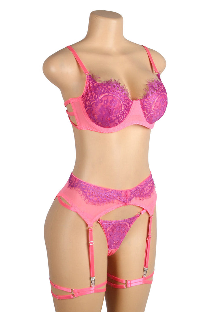 Neon Lace Bra Lingerie Set