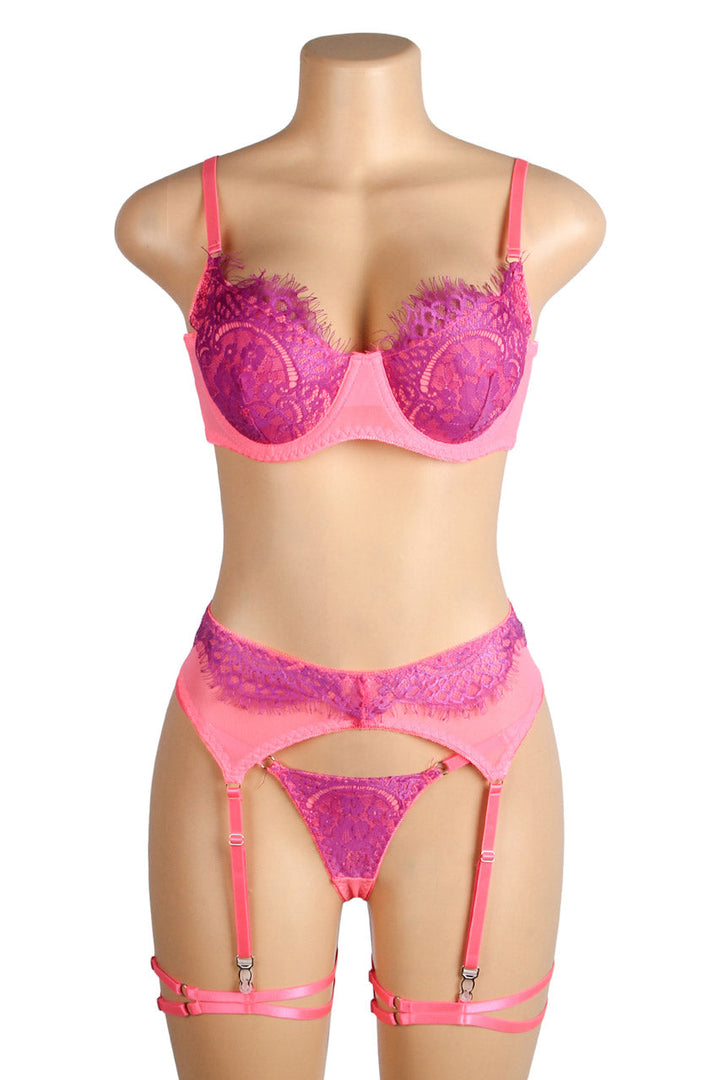 Neon Lace Bra Lingerie Set