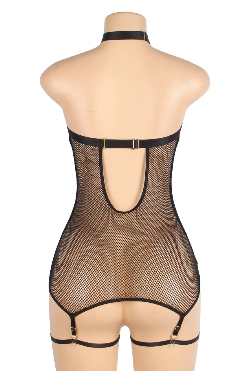 Faux Leather Deep V Lingerie Chemise