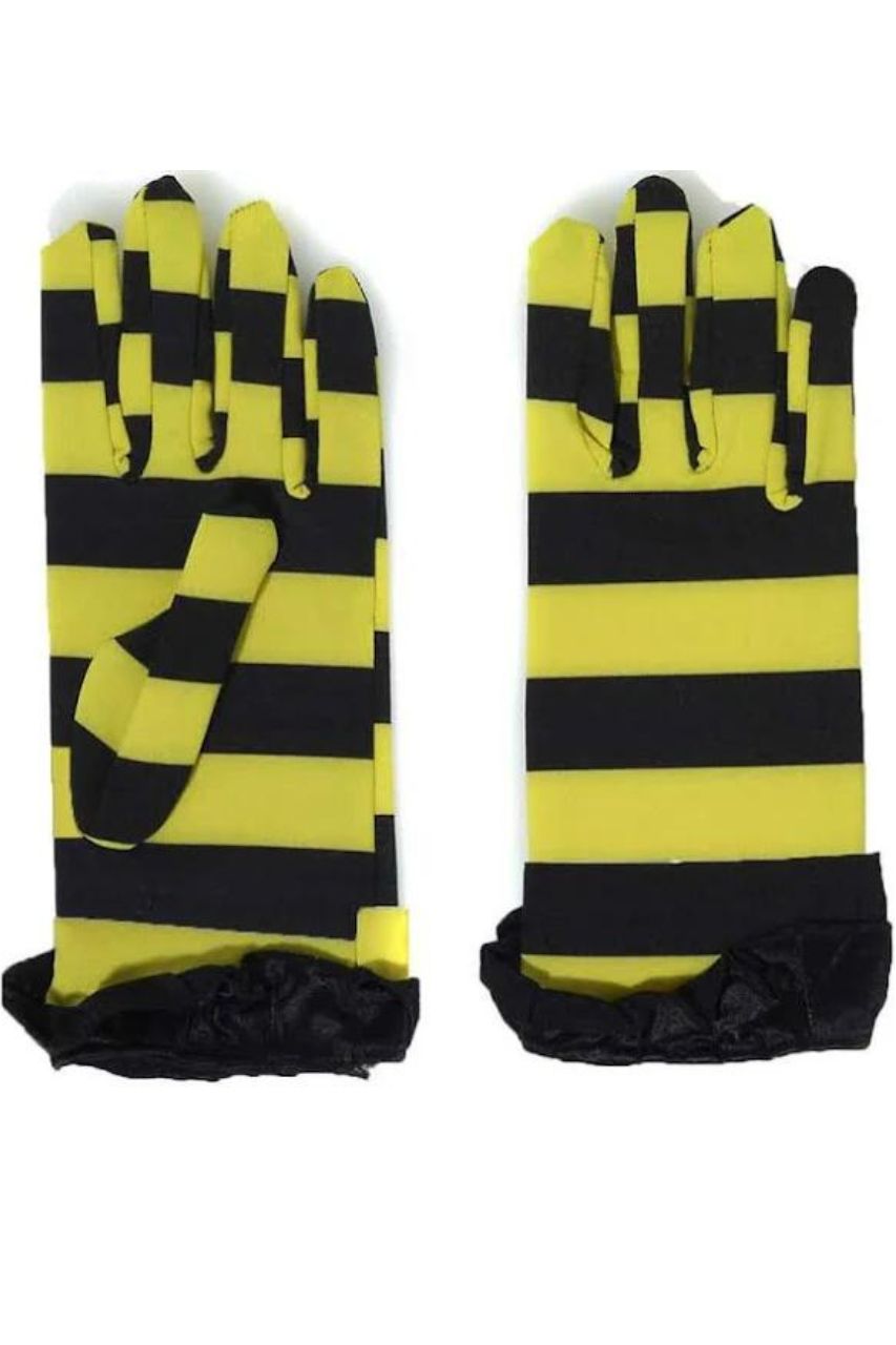 Yellow & Black Striped Short Bee Gloves