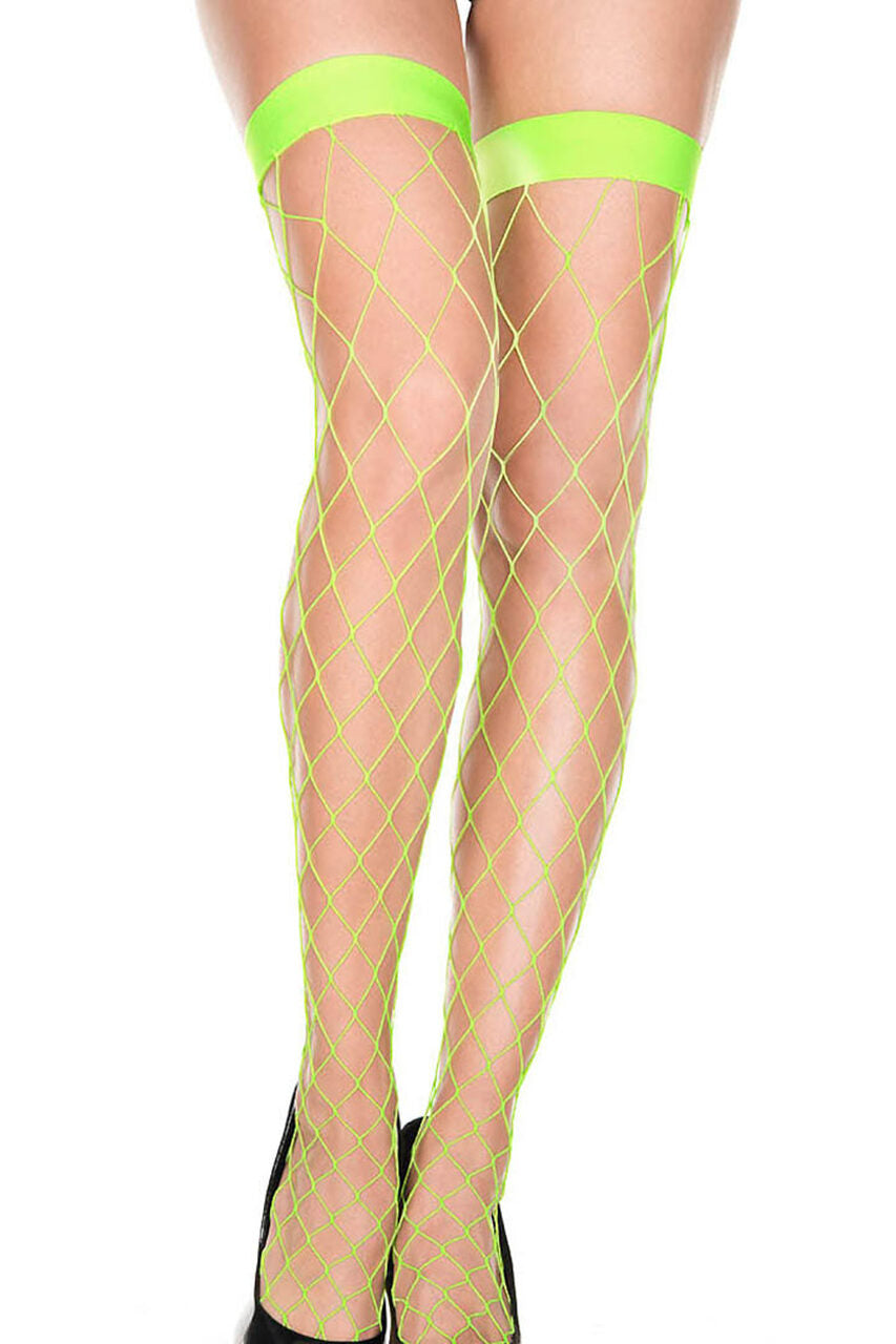 Neon Green Diamond Net Stockings with Wide Bands, Free Shipping Over $39