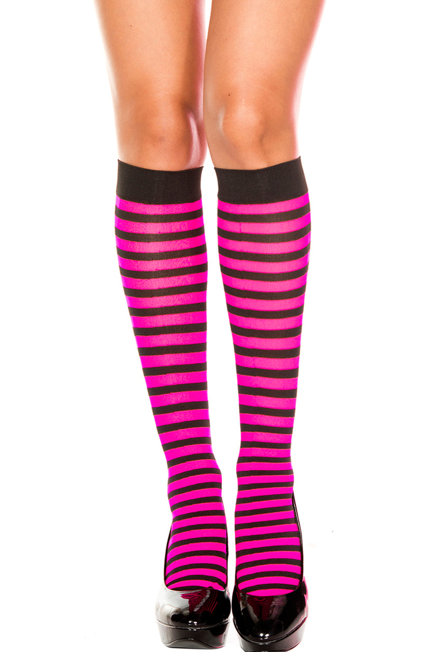 Black and Hot Pink Striped Knee High Stockings – 3wishes.com
