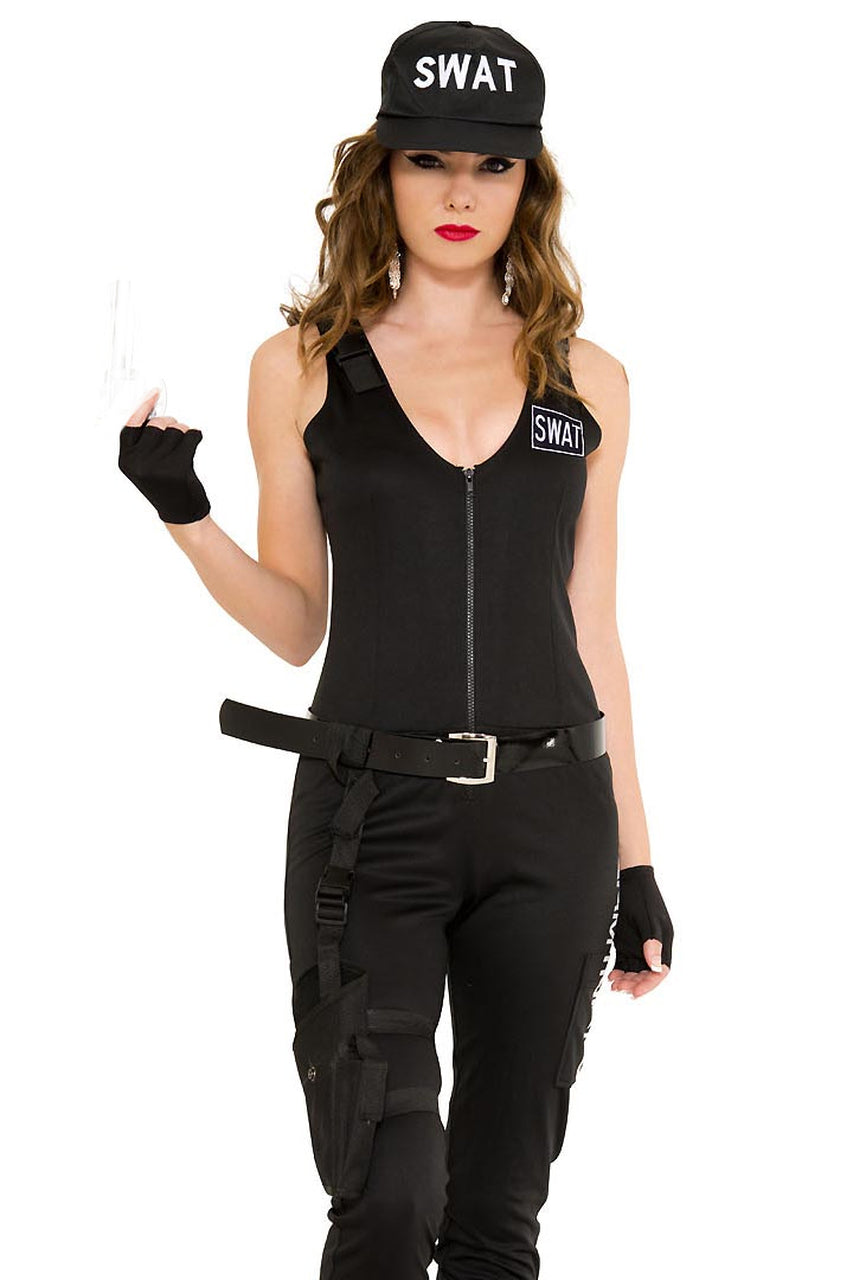 Women's Sexy Black SWAT Team Jumpsuit Costume | Julbie – 3wishes.com