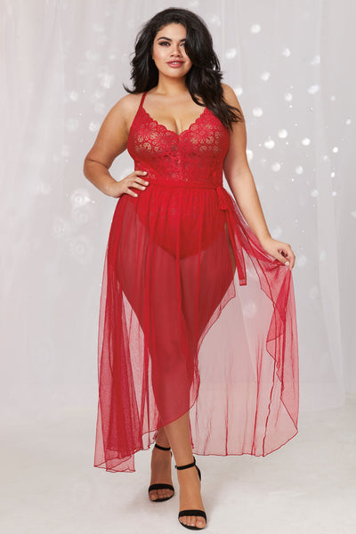 Plus Size Lace Teddy And Overskirt Plus Size Red Lace Lingerie Teddy