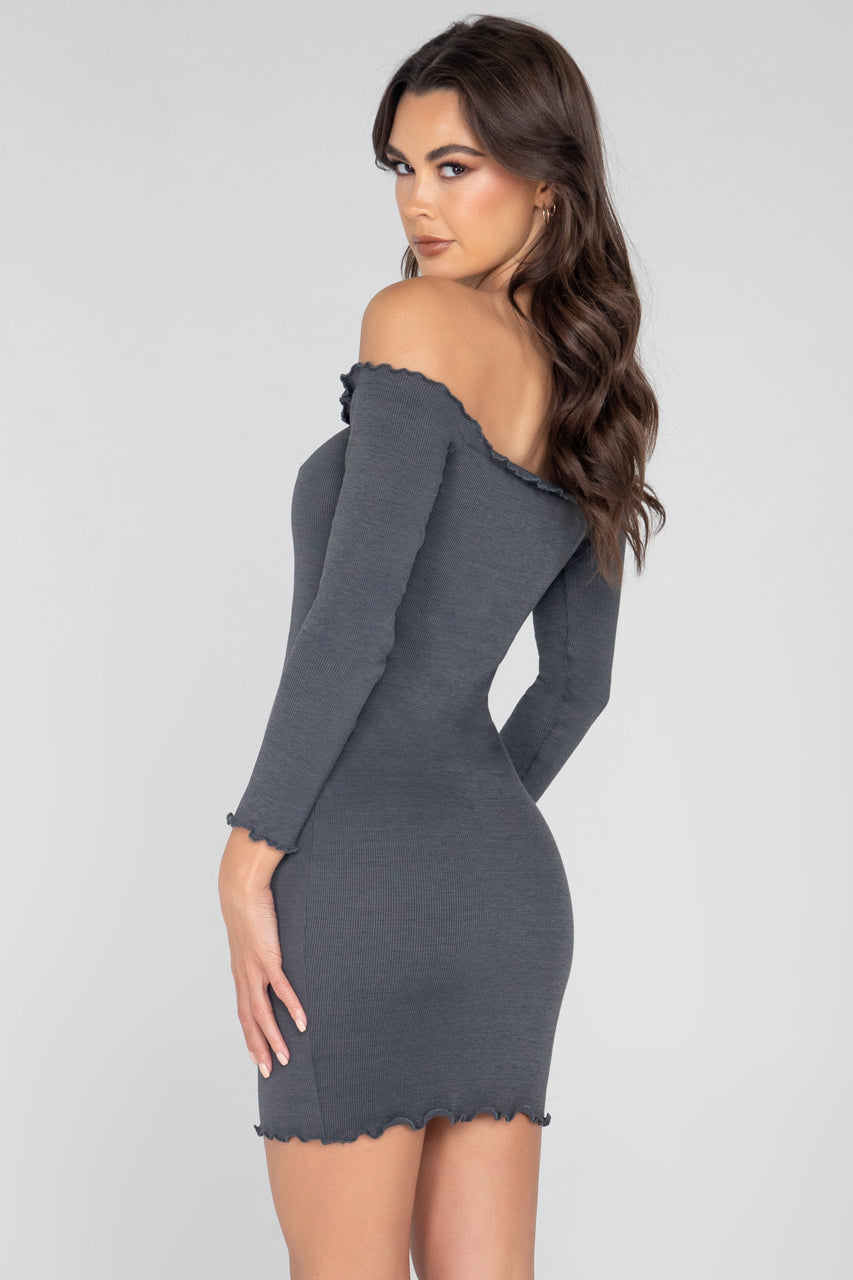 Ribbed Off the Shoulder Mini Dress, Ribbed Club Dress – 3wishes.com